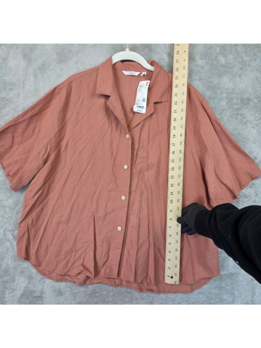 Uniqlo Button Up Shirt Womens XL Brown Open Collar Short Sleeve Linen Blend - Picture 7 of 11